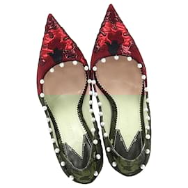 Aquazzura-Aquazzura Pearl Embellished Pumps in Red Cotton-Red,Dark red