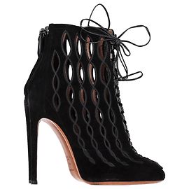 Alaïa Embroidered Laser Cut Ankle Boots in Black Suede Black