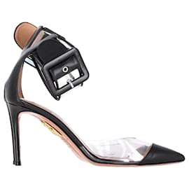Aquazzura-Aquazzura PVC Ankle Strap Sandals in Black Leather-Black