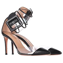 Aquazzura-Aquazzura PVC Ankle Strap Sandals in Black Leather-Black