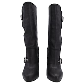 Christian Louboutin- Christian Louboutin Flanavec Buckle Detail Motorcycle Boots in Black Leather-Black