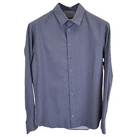 Giorgio Armani Camicia stampata a maniche lunghe in cotone blu stretch di Georgio Armani Altro