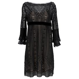 Philosophy by Alberta Ferretti Mini Lace Long Sleeve Dress in Black Polyester Black