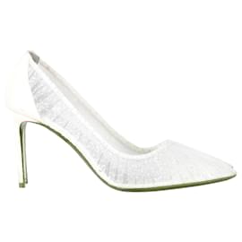 Christian Louboutin- Christian Louboutin Kate Draperia Mesh Accent Pointed Pumps in White Polyester-White