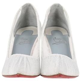 Christian Louboutin- Christian Louboutin Kate Draperia Mesh Accent Pointed Pumps in White Polyester-White