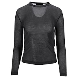 Balenciaga-Balenciaga Fitted Crewneck Long Sleeve Top in Grey Cotton-Grey