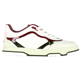 Gucci-Gucci Re-Web Low Top Sneakers in Burgundy Leather-Red,Dark red