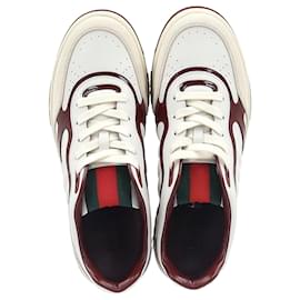 Gucci-Gucci Re-Web Low Top Sneakers in Burgundy Leather-Red,Dark red