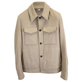 AMI Paris Gürtelknopfjacke aus Beige Wolle-Kaschmir Weiß Roh