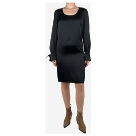 Elizabeth And James Robe midi en satin noire à manches et lien - taille UK 10 Noir