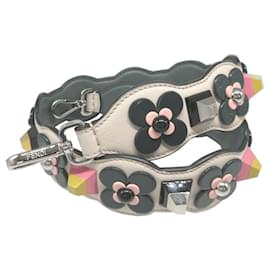 Fendi-Fendi Strap You Flower Stud Leather Shoulder Strap-Green,Cream