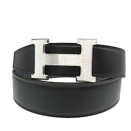 Hermès-Hermes Constance H Buckle Belt-Black,Navy blue