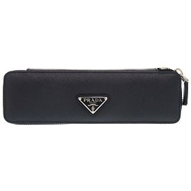 Prada Saffiano Leather Navy Pencil Case Navy blue