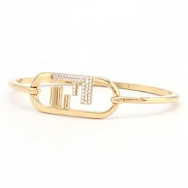 Fendi-Fendi Gold Metal Rhinestone Bangle-Golden