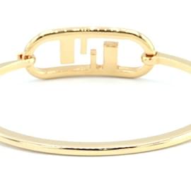 Fendi-Fendi Gold Metal Rhinestone Bangle-Golden