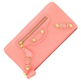 Cartera larga de cuero rosa salmón Balenciaga Rosa