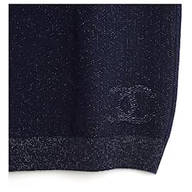 Chanel-Chanel Sweater FR40 Navy Cashmere Silver Lurex Turtle Neck CC US10-Navy blue
