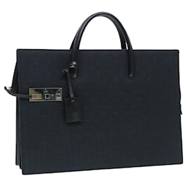 Gucci-GUCCI GG Canvas Business Bag Black Silver 015 3708 Auth ki4743-Black,Silvery