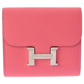 Hermès Hermes Constance Compact Bi-Fold Wallet Pink