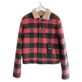 Giacca a quadri e in pelliccia sintetica Saint Laurent Pre-Fall 2020 Nero Rosso