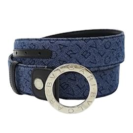 Bulgari-Bvlgari Men's Mania Denim Belt-Blue
