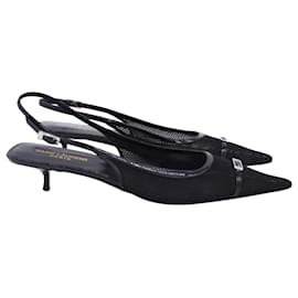 Saint Laurent-Saint Laurent Quarida 30 Mesh Slingback Pumps in Black Leather-Black