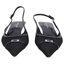 Saint Laurent-Saint Laurent Quarida 30 Mesh Slingback Pumps in Black Leather-Black