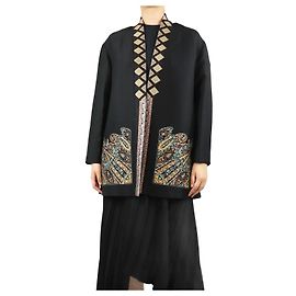 Etro Black embroidered wool-blend jacket - size UK 8 Black