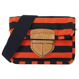 Prada Canvas Shoulder Bag BT0785 Black Orange