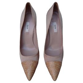 Décolleté Prada in pelle beige e satin rosa 37 FR Rosa Beige