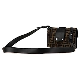 Fendi-Fendi Brown Zucca Canvas Convertible Belt Bag-Brown