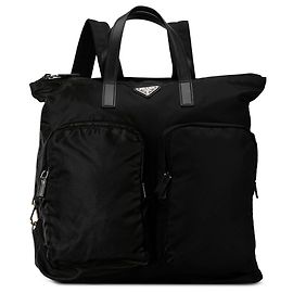 Prada Black Tessuto Double Pocket Backpack Black