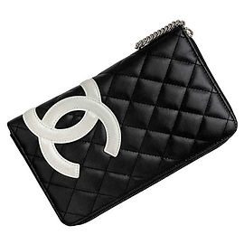 Chanel Round Long Wallet Black White