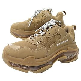 NEUF CHAUSSURES BALENCIAGA TRIPLE S 544351 BASKETS 39 TOILE MARRON SNEAKERS Marron