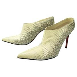 Christian Louboutin-CHRISTIAN LOUBOUTIN SHOES POINTED TOE BOOTS 38.5 LIZARD LEATHER BOOTS-Cream