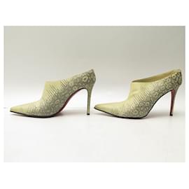 Christian Louboutin-CHRISTIAN LOUBOUTIN SHOES POINTED TOE BOOTS 38.5 LIZARD LEATHER BOOTS-Cream