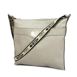 Fendi-Sac à épaule Fendi Selleria en cuir gris-Marron