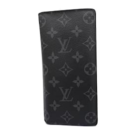 Louis Vuitton-Louis Vuitton Long Wallet Monogram Eclipse Portefeuille Brazza-Brown,Black
