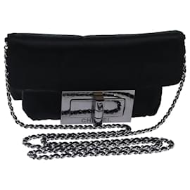 Chanel-CHANEL Turn Lock Chain Shoulder Bag Satin Silver Black CC Auth kk287-Black,Silvery