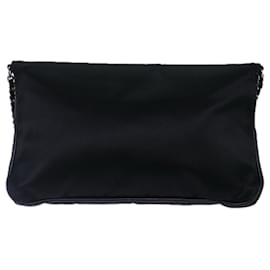 Chanel-CHANEL Turn Lock Chain Shoulder Bag Satin Silver Black CC Auth kk287-Black,Silvery