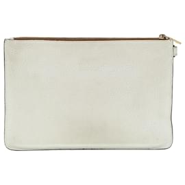 Fendi-FENDI FILA Collaboration Clutch Bag Leather Beige Gold Auth 87366-Beige,Golden