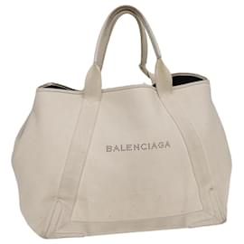 Balenciaga-BALENCIAGA Navy Cabas Hand Bag Leather White Silver 339936 Auth bs17140-Silvery,White