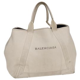 BALENCIAGA Navy Cabas Handtasche Leder Weiß Silber 339936 Auth bs17140 Silber Weiß