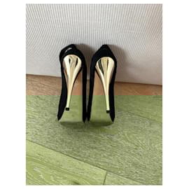 Fendi-FENDI Black and Gold Silk Heels-Black,Golden