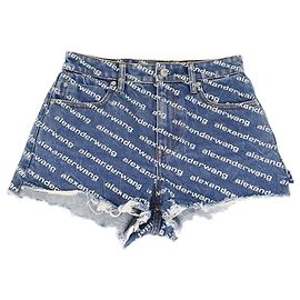 Shorts taille haute à imprimé logo bleu Alexander Wang Bleu