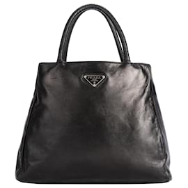 Prada-Prada Black Leather Triangle Tote Bag-Black