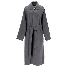 Ami Alexandre Mattiussi Single-Breasted Belted Coat in Grey Wool Grey