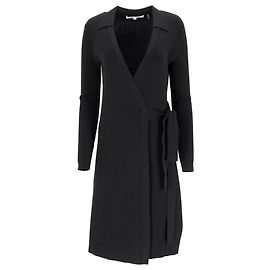 Diane Von Furstenberg Mini Jeanne Strick-Wickelkleid mit langen Ärmeln aus schwarzer Viskose Schwarz