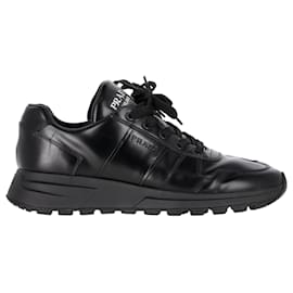 Prada- Prada Prax 01 Lace-Up Low-Top Sneakers in Black Calfskin Leather-Black