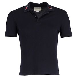 Polo in cotone blu navy con dettagli ricamati Gucci Blu Blu navy